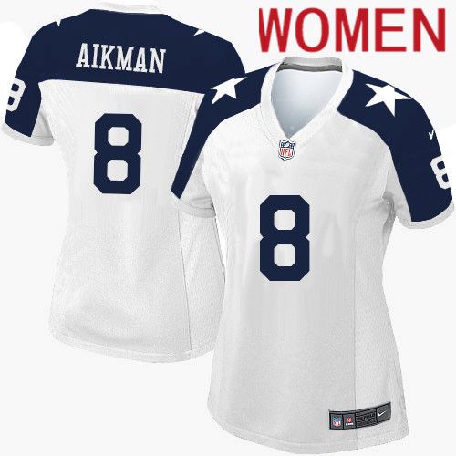 Women Dallas Cowboys #8 Troy Aikman Nike White Alternate Throwback Game NFL Jersey